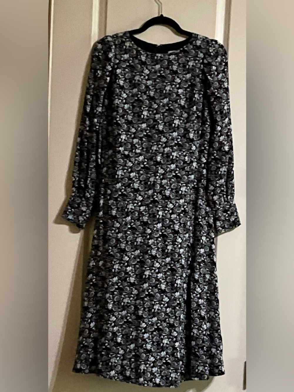 LOFT Black Dress with White Floral Print - Long Sleeve
